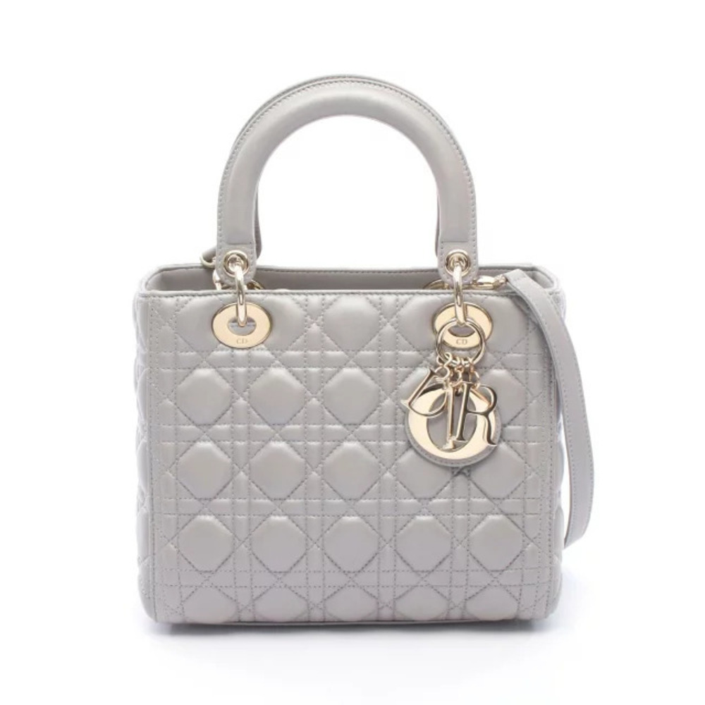 Dior LADY Cannage Handbag Leather Gray